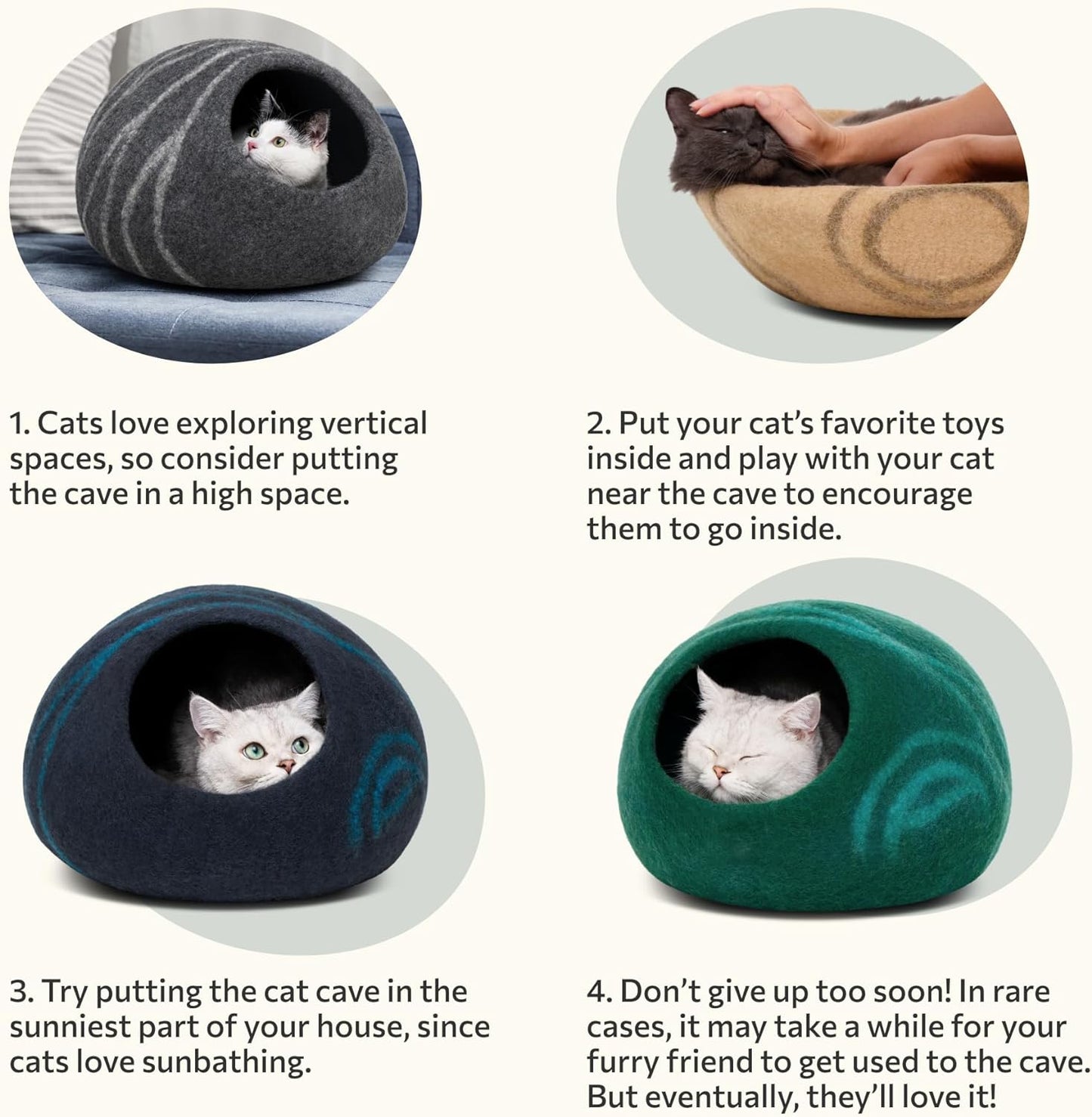 Cat Cave – Premium Felt Cat Bed for Indoor Cats, Handmade 100% Merino Wool (Aquamarine, Medium)