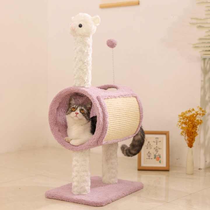 NNEDSZ Green Dinosaur-Theme Cat Tree with Tunnel - Multi-Functional Cat Scratching Post and Playhouse-3