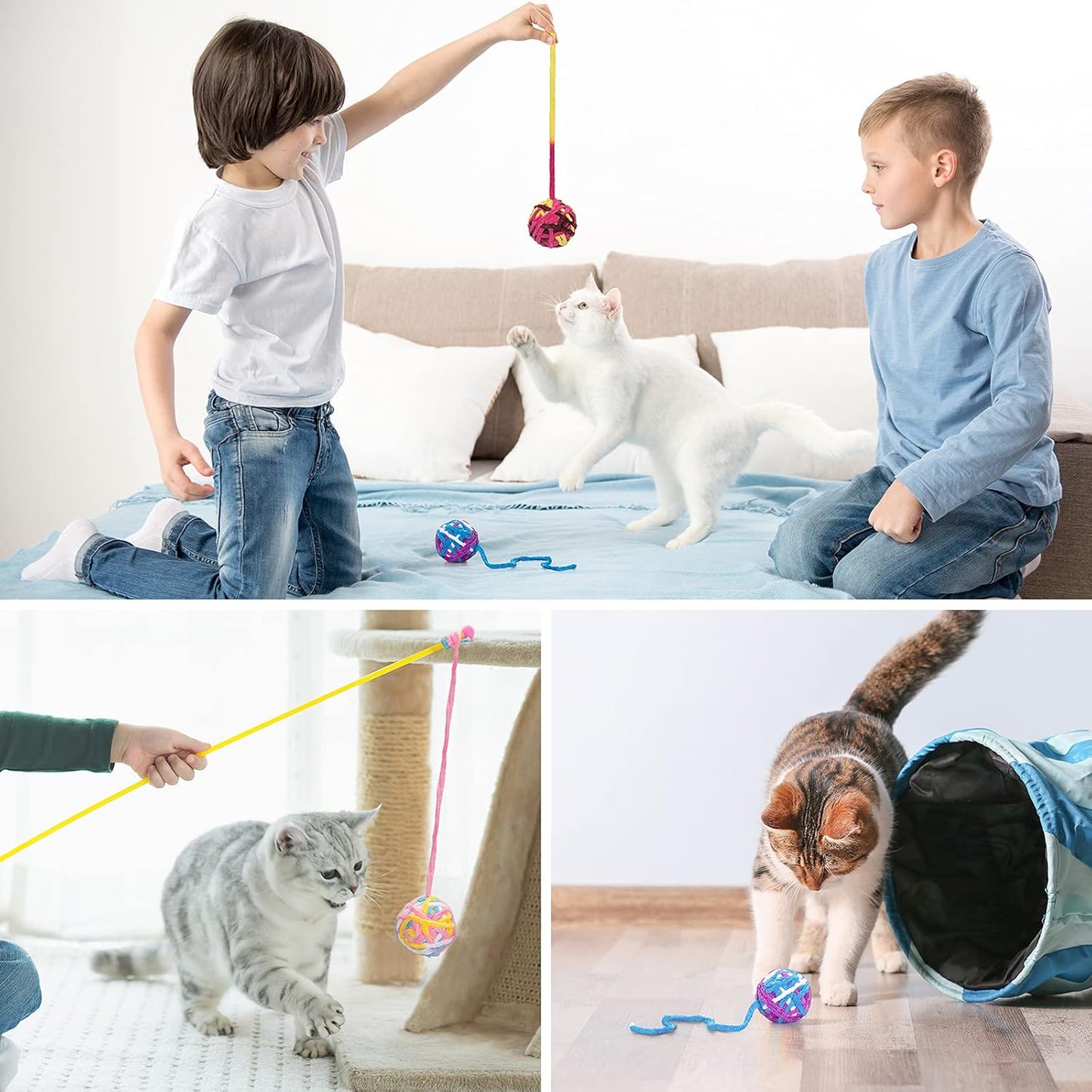 Cat Toy Balls, Woolen Yarn Cat Ball with Bell Inside,Indoor Interactive Cat Chew Toys for Kittens, 6 Pack