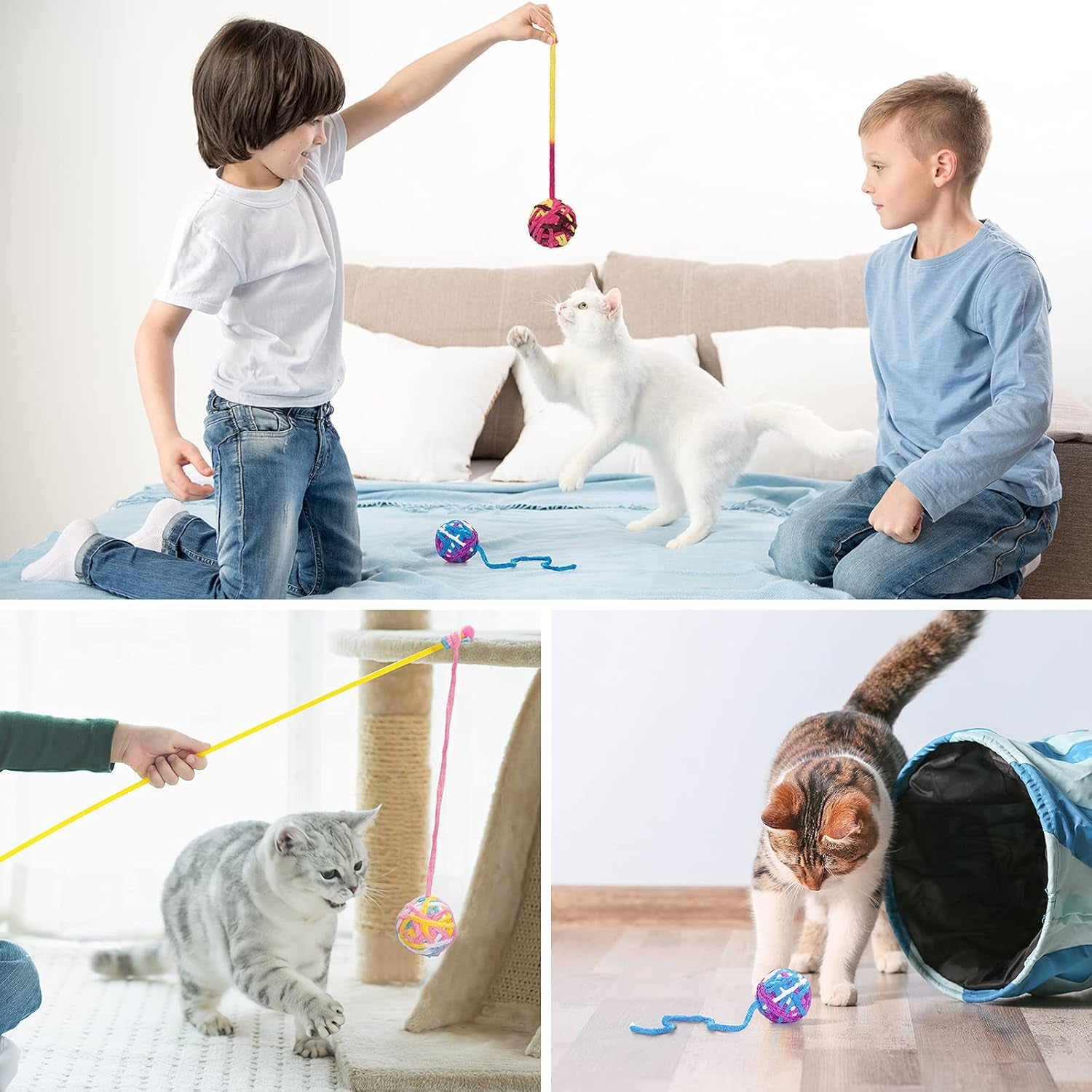 Cat Toy Balls, Woolen Yarn Cat Ball with Bell Inside,Indoor Interactive Cat Chew Toys for Kittens, 6 Pack