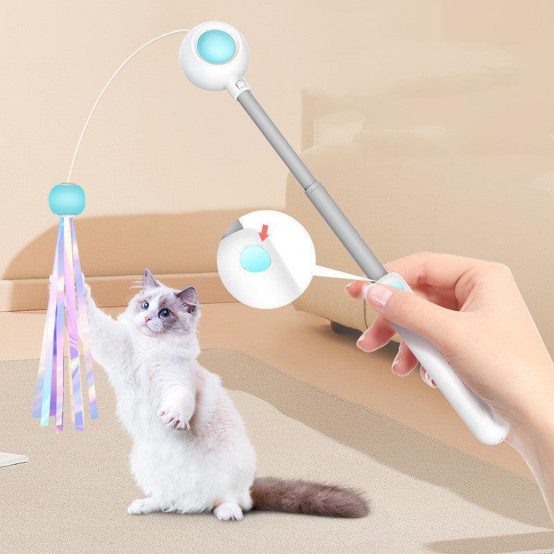 2-In-1 Extendable Cat Wand Toy With Laser Teaser And Feather Replacements