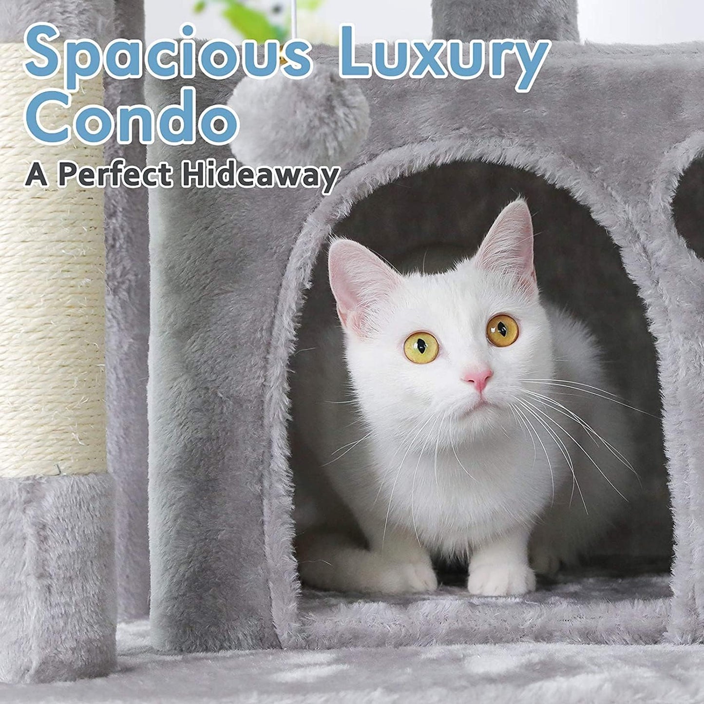 Cat Tree Cat Tower 61" for Indoor Cats, Multi-Level Cat Condo with Hammock & Scratching Posts for Kittens, Tall Cat Climbing Stand with Plush Perch & Toys for Play Rest, Light Grey