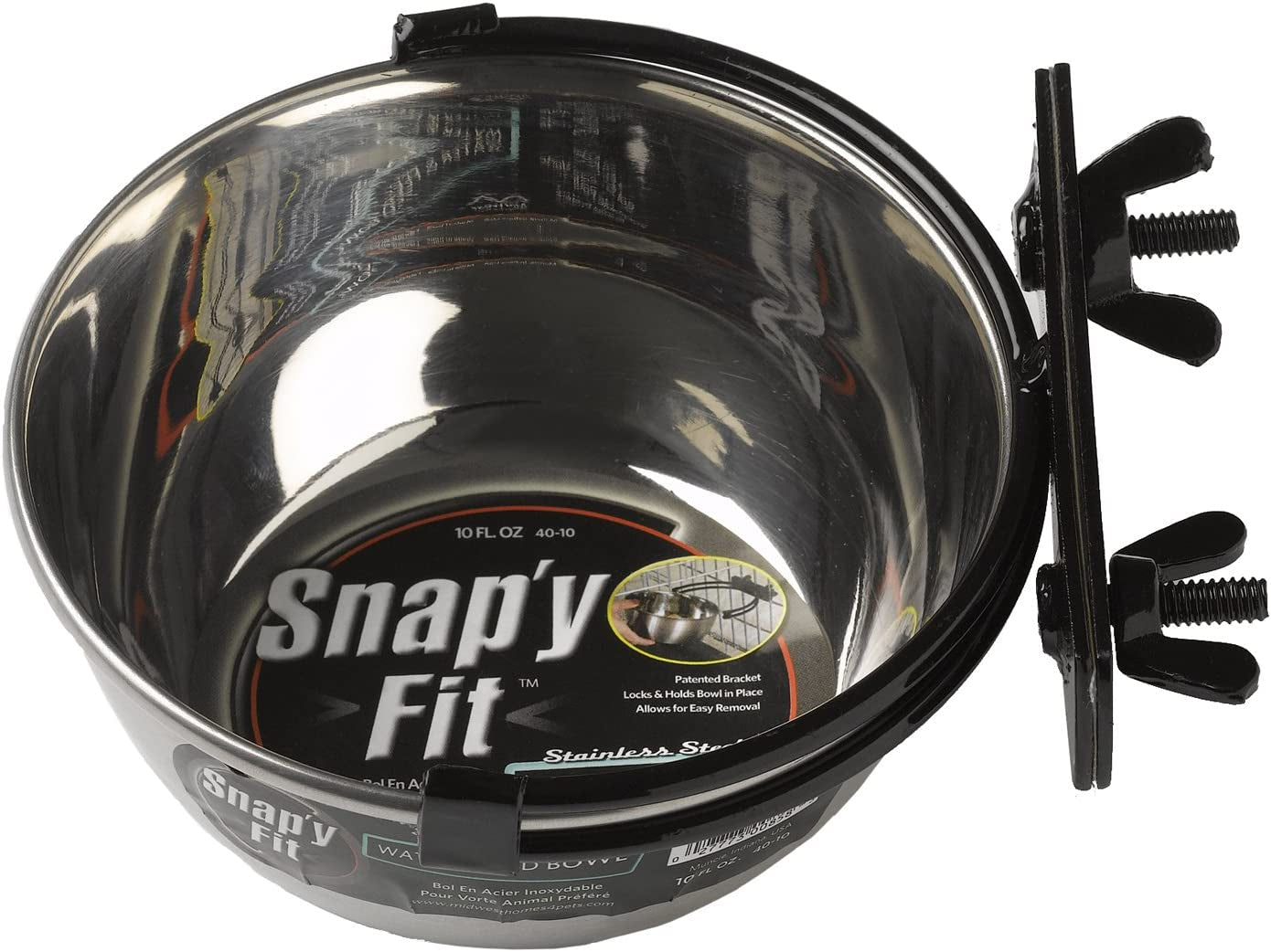 Snap'Y Fit Stainless Steel Food or Water Bowl, Holds 10 Ounces, Mounts to Wire Crates, No-Tip Design, Rust-Resistant, for Small Dogs and Cats