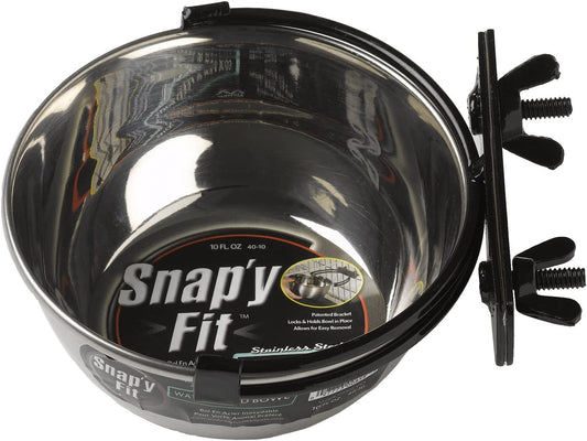 Snap'Y Fit Stainless Steel Food or Water Bowl, Holds 10 Ounces, Mounts to Wire Crates, No-Tip Design, Rust-Resistant, for Small Dogs and Cats