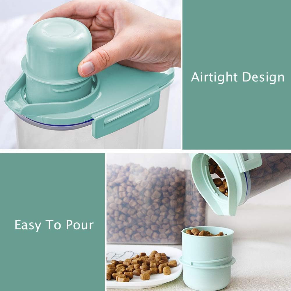 Pet Food Storage Container, Cereal Container with Airtight Design Pour Spout Measuring Swivel Cup, Bpa-Free Dry Food Dispenser for Dogs Cats Birds (Green)