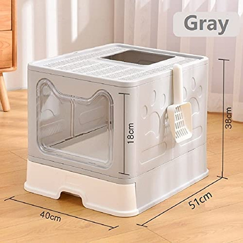Large Cat Litter Box with Lid, Foldable Cat Litter Box With Cat Litter Scoop, Drawer Type Cat Litter Pan Easy to Scoop & Clean, Self Cleaning Cat Litter Box (Gray)