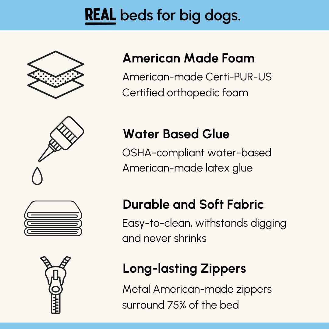 Barker Beds Orthopedic Dog Bed - 7" Pillow Top XL Size (52 X 36 X 11) - Luxury Washable Large Dog Bed with Headrest - Memory Foam Mattress for Big Dogs (Charcoal)