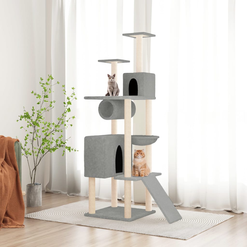 NNEVL Cat Tree with Sisal Scratching Posts Light Grey 168 cm-0