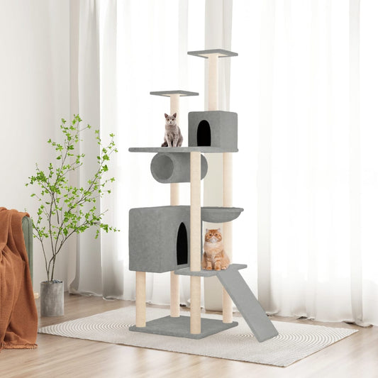 NNEVL Cat Tree with Sisal Scratching Posts Light Grey 168 cm-0