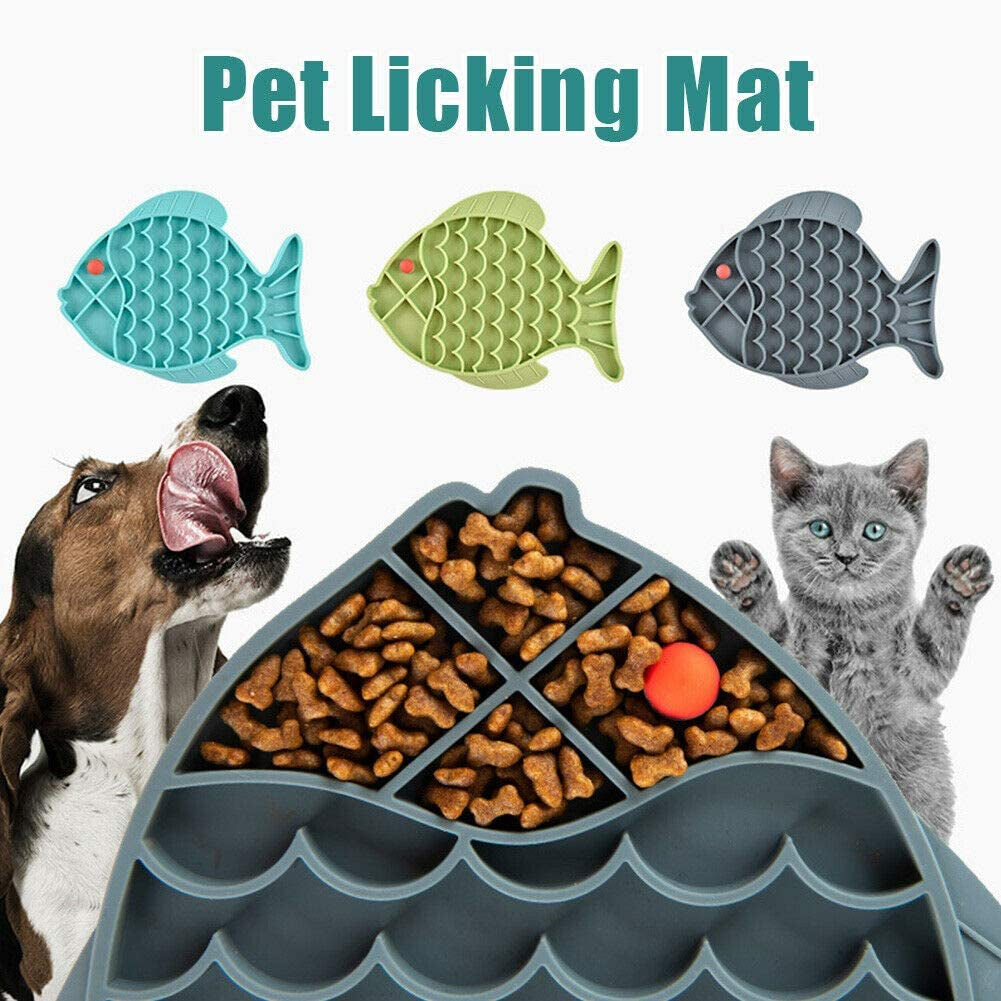 Fish-Shaped Cat Slow Feeder Pet Lick Mat Cat Puzzle Feeder for Dogs & Cats, Fun Alternative to Slow Feeder Cat Bowl, IQ Treat Mat, Anxiety Relief