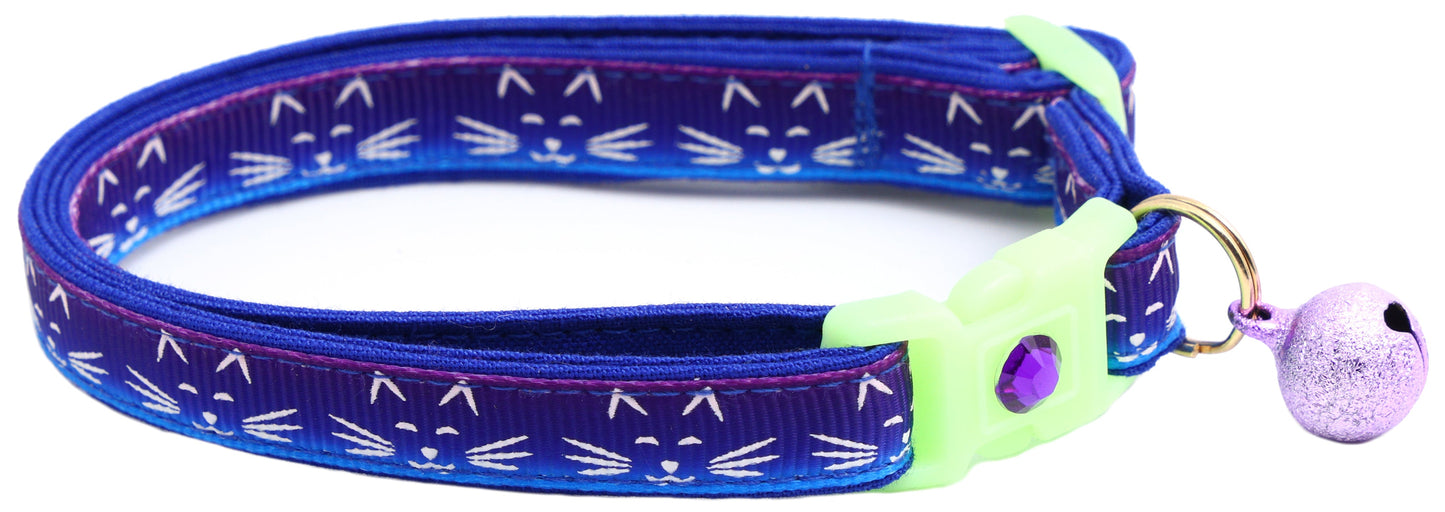 Glowing Cat Faces Breakaway Cat Collar