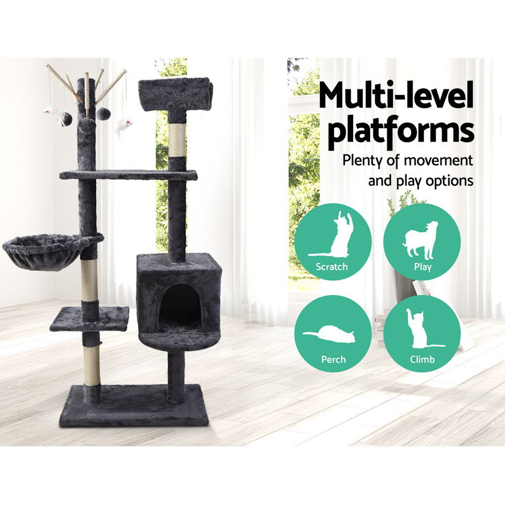 NNEDSZ Cat Tree 140cm Trees Scratching Post Scratcher Tower Condo House Furniture Wood-2