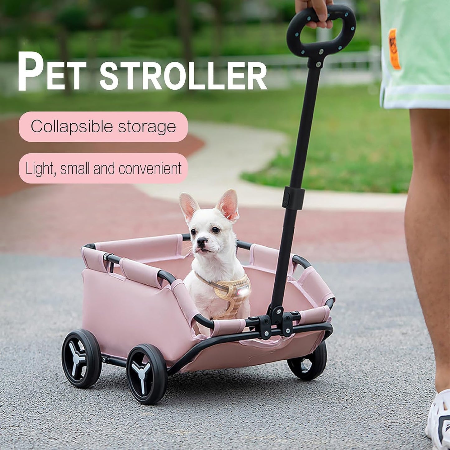 NNEDSZ Black Foldable Pet Travel Wagon for Small Dogs - Lightweight and Portable-1