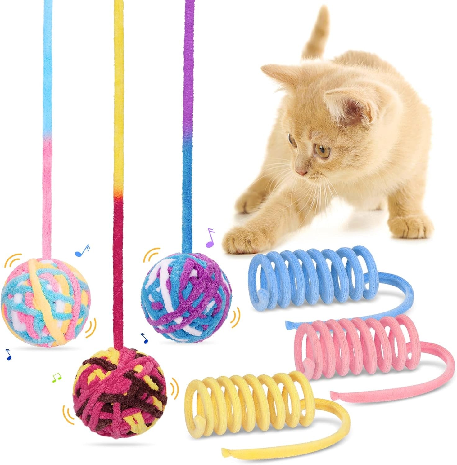Cat Toy Balls, Woolen Yarn Cat Ball with Bell Inside,Indoor Interactive Cat Chew Toys for Kittens, 6 Pack