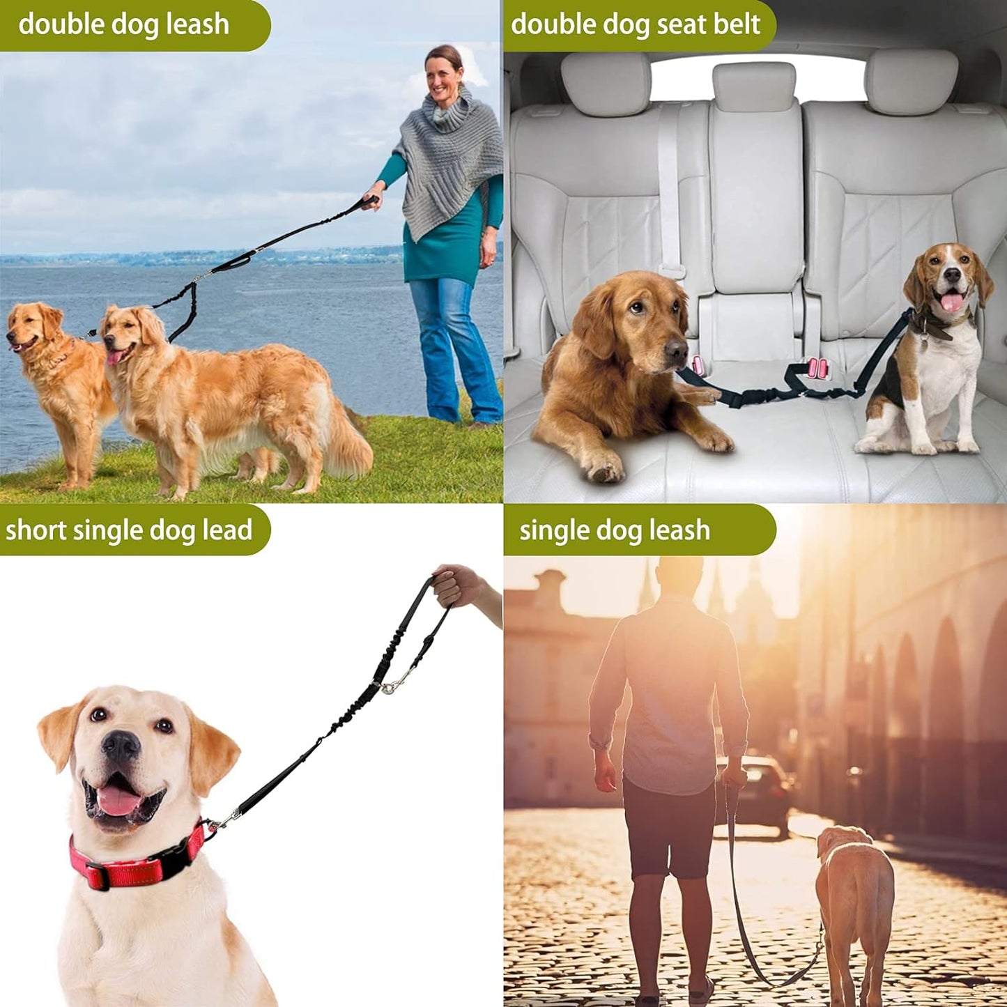 Double Dog Leash - Dual 360 No Tangle Two Dogs Leash for Small to Large Dogs - Adjustable, Tangle Free (Black)