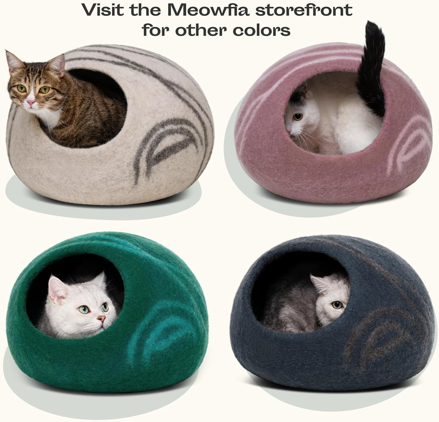 Cat Cave – Premium Felt Cat Bed for Indoor Cats, Handmade 100% Merino Wool (Light Grey, Medium)