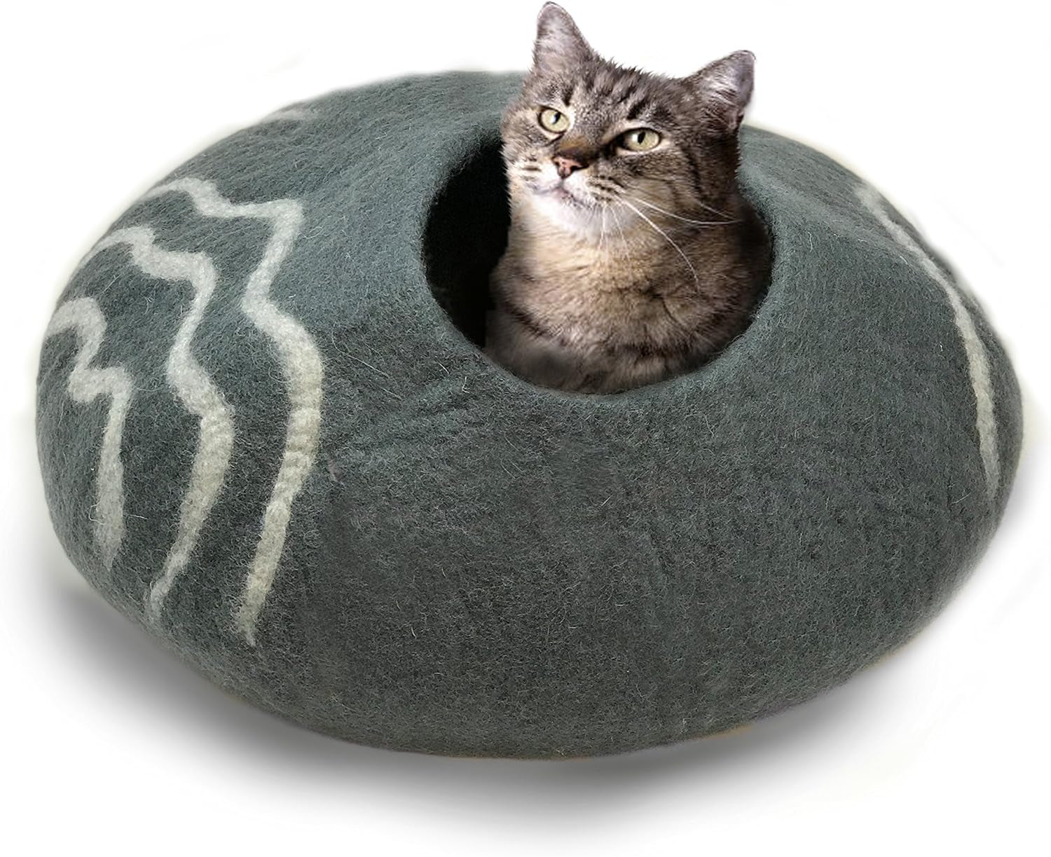 100% Natural Wool Eco-Friendly Cat & Kitten Cave Bed - Cozy House Indoor Bed for Cats & Kittens - Pet Felt Cat Cave, Cushion, Cove, Nest, Hideout, Hideaway, Tent, Tunnel Beds (Dark Gray)