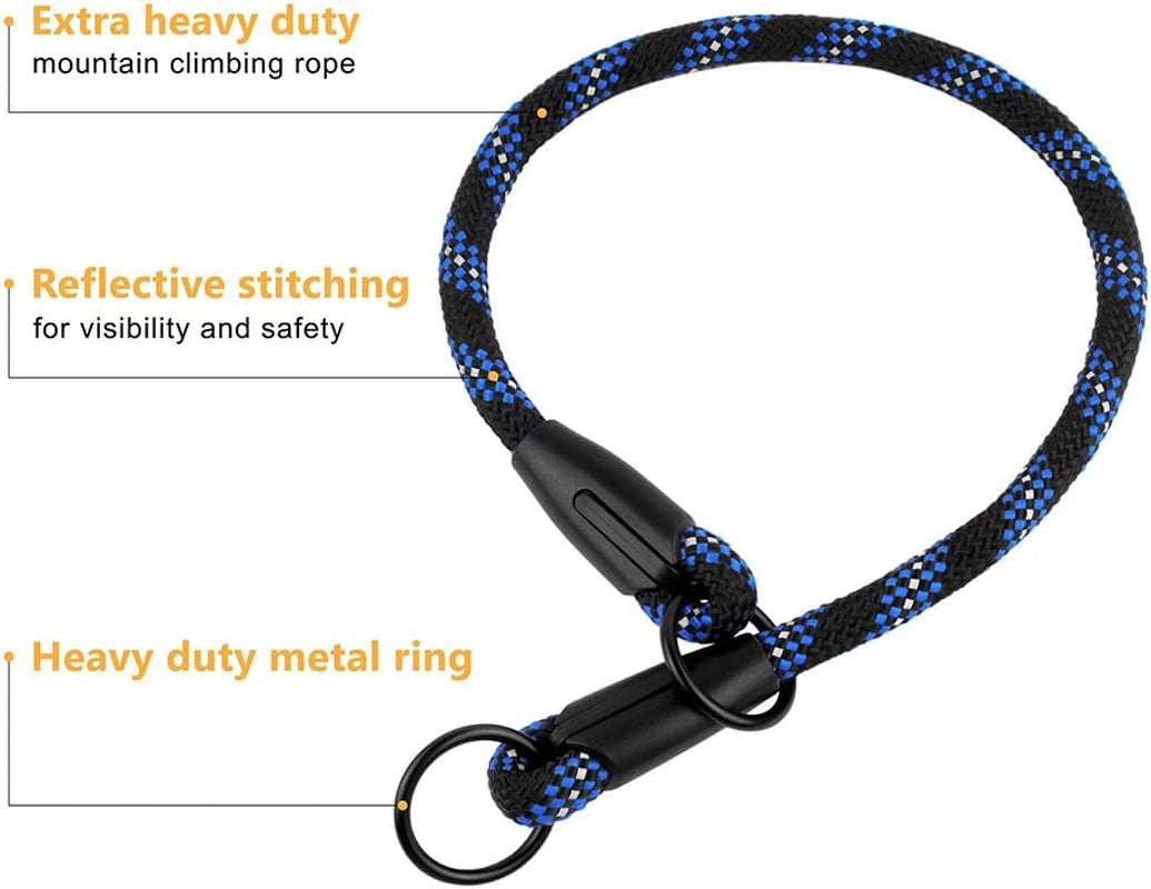 Rope Pro Training Dog Collar Braided No Pull Quick Release round Lead Collars for Dogs Small Medium Large Puppy (XS - 15.7" Long, Blue)
