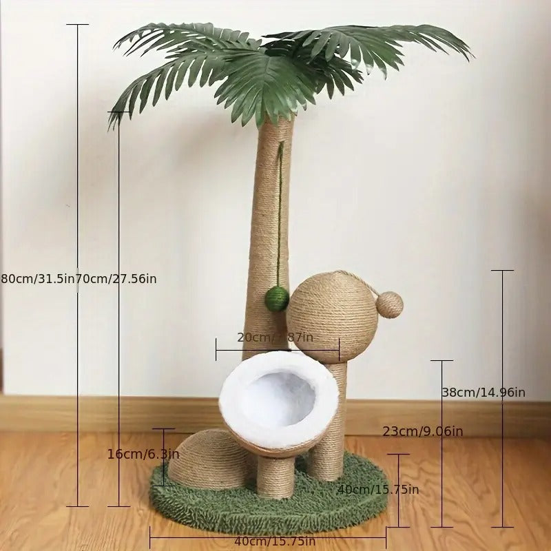 NNETM Coconut Tree Cat Scratching Post with Ball Toy-3